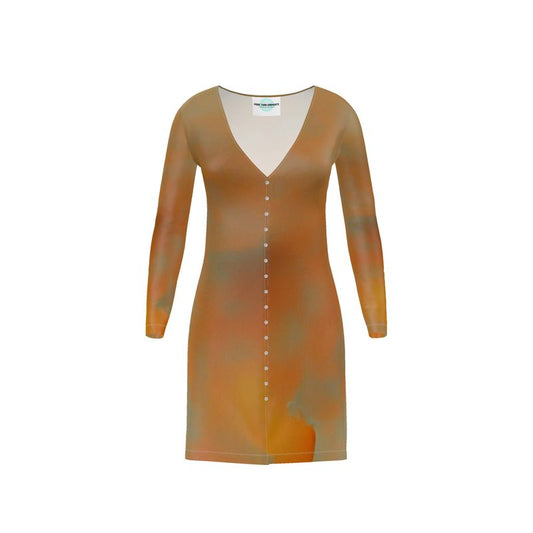 Insightful - Brown & Orange V-Neck, Button Through Top To Bottom Ladies Cardigan