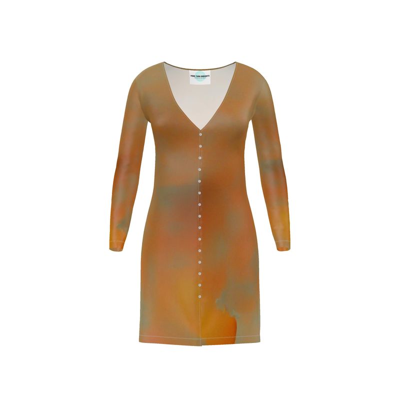 Insightful - Brown & Orange V-Neck, Button Through Top To Bottom Ladies Cardigan