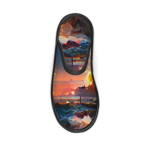 Sunset - Purple, Blue & Orange Locks In Warmth, Non-slip Leatherette Sole, Water Absorbent Qualities Slippers