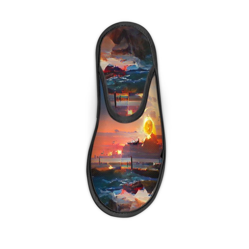 Sunset - Purple, Blue & Orange Locks In Warmth, Non-slip Leatherette Sole, Water Absorbent Qualities Slippers