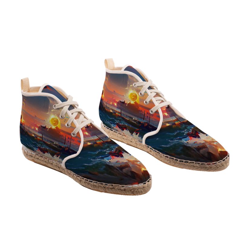 Sunset - Purple, Blue & Orange High Top Lace Up Espadrilles