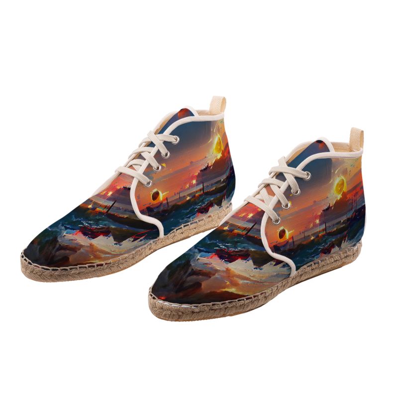 Sunset - Purple, Blue & Orange High Top Lace Up Espadrilles