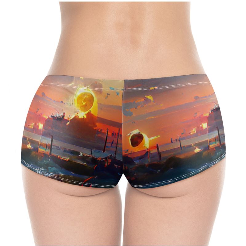 Sunset - Purple, Blue & Orange High Stretch Material, High-Quality Finish Fully Lined Hot Pants