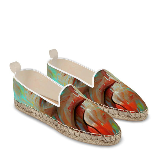 Infuriated - Red & Sky Blue Leather, Printed Fabric Or Jute Innersole, Flat Shoe, Rubberised Hard Wearing Sole, Loafer Espadrilles