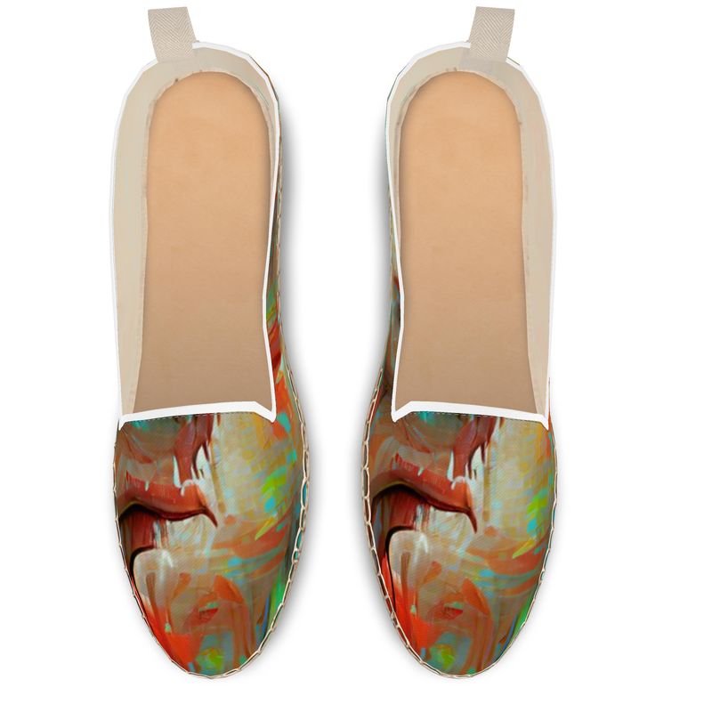 Infuriated - Red & Sky Blue Leather, Printed Fabric Or Jute Innersole, Flat Shoe, Rubberised Hard Wearing Sole, Loafer Espadrilles