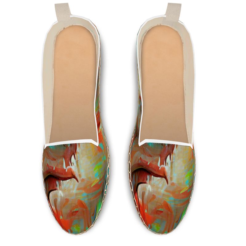 Infuriated - Red & Sky Blue Leather, Printed Fabric Or Jute Innersole, Flat Shoe, Rubberised Hard Wearing Sole, Loafer Espadrilles