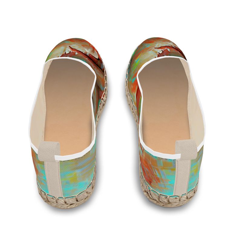 Infuriated - Red & Sky Blue Leather, Printed Fabric Or Jute Innersole, Flat Shoe, Rubberised Hard Wearing Sole, Loafer Espadrilles