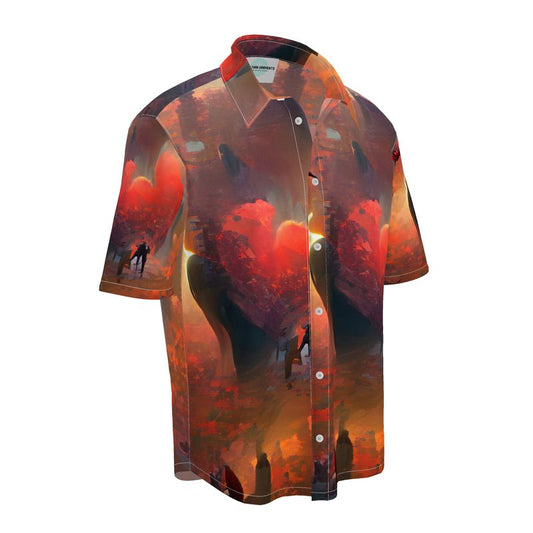 Love - Red & Black Short Sleeve Button Up, Mother Of Pearl Buttons, Breathable Fabric, Men's Short Sleeve Shirt