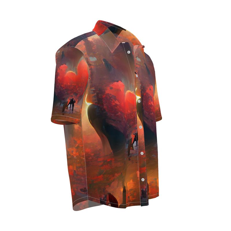 Love - Red & Black Short Sleeve Button Up, Mother Of Pearl Buttons, Breathable Fabric, Men's Short Sleeve Shirt