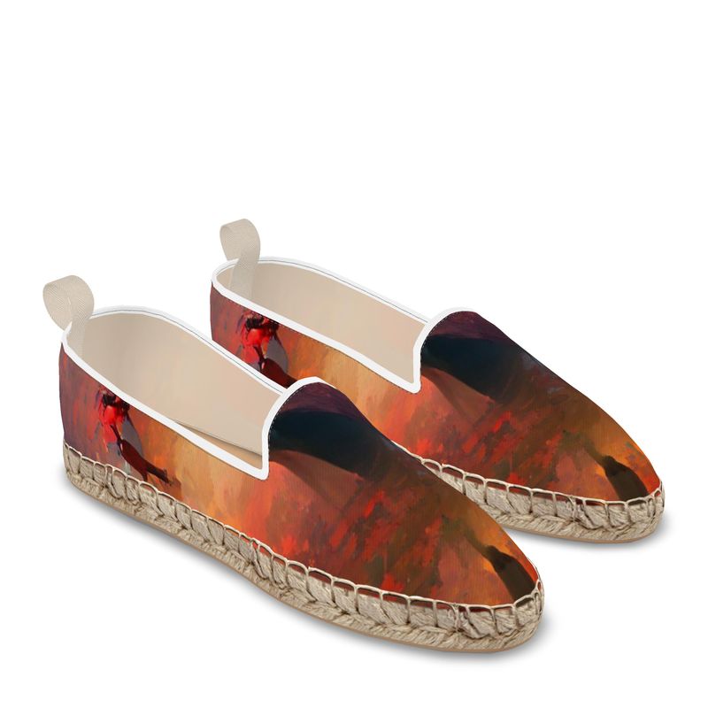 Love - Red & Black Leather, Printed Fabric Or Jute Innersole, Flat Shoe, Rubberised Hard Wearing Sole, Loafer Espadrilles