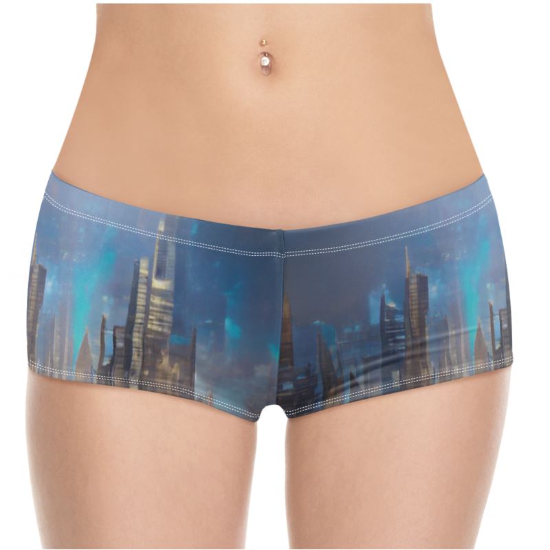 Painting of London - Blue & Black High Stretch Material, High-Quality Finish Fully Lined Hot Pants