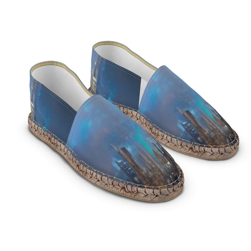 Painting of London - Blue & Black Non-Slip Rubber Base Unisex Jute Woven Insole Espadrilles