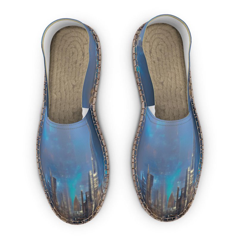 Painting of London - Blue & Black Non-Slip Rubber Base Unisex Jute Woven Insole Espadrilles