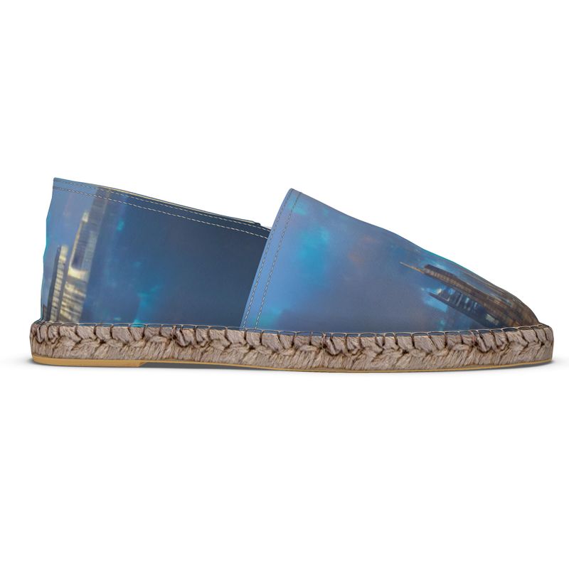 Painting of London - Blue & Black Non-Slip Rubber Base Unisex Jute Woven Insole Espadrilles