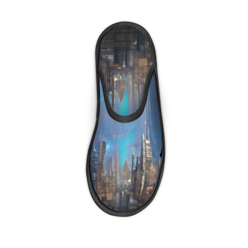 Painting of London - Blue & Black Locks In Warmth, Non-slip Leatherette Sole, Water Absorbent Qualities Slippers