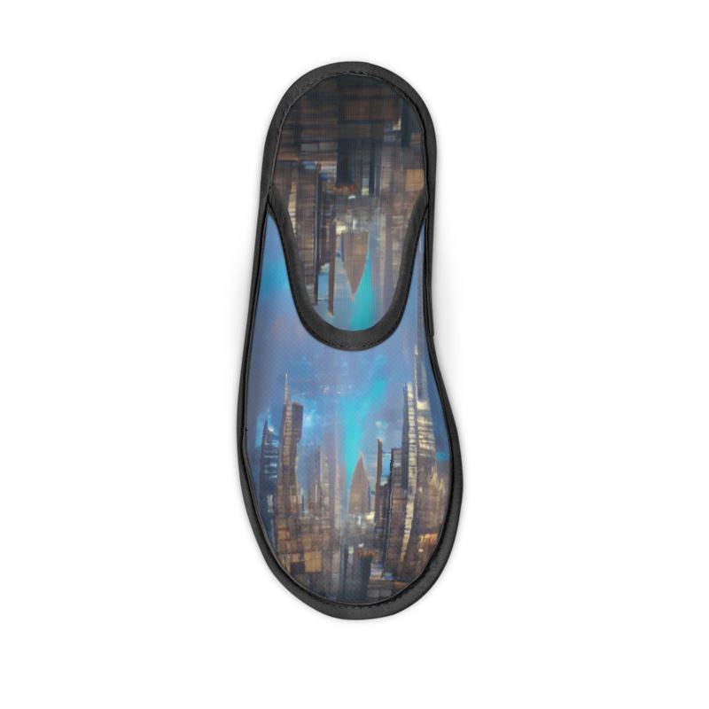 Painting of London - Blue & Black Locks In Warmth, Non-slip Leatherette Sole, Water Absorbent Qualities Slippers