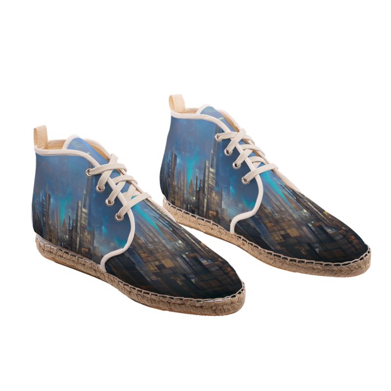 Painting of London - Blue & Black High Top Lace Up Espadrilles