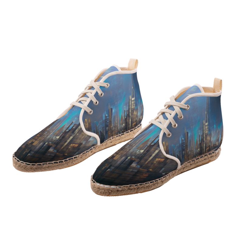 Painting of London - Blue & Black High Top Lace Up Espadrilles