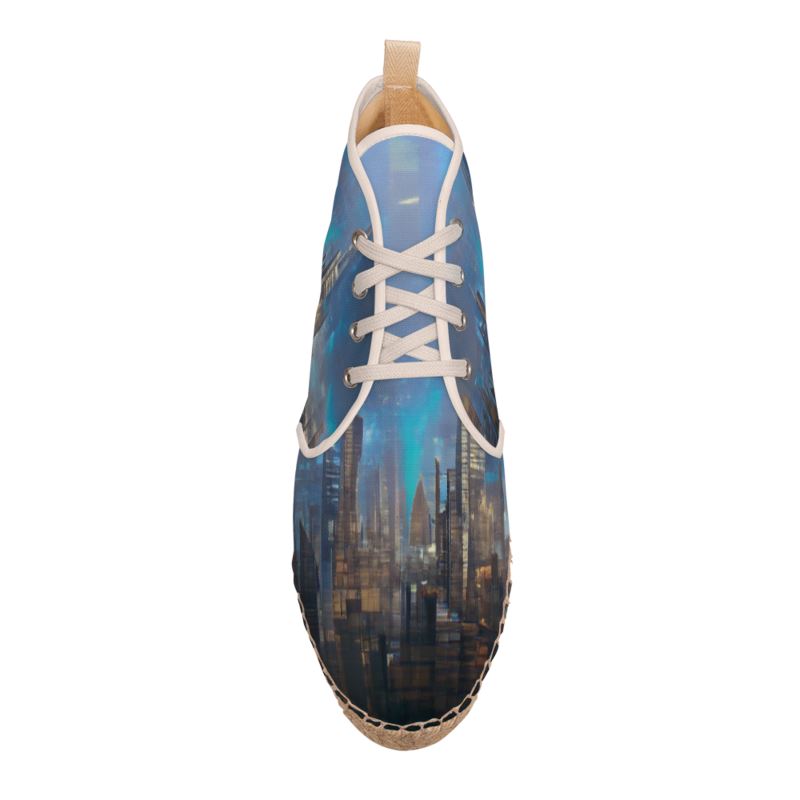 Painting of London - Blue & Black High Top Lace Up Espadrilles