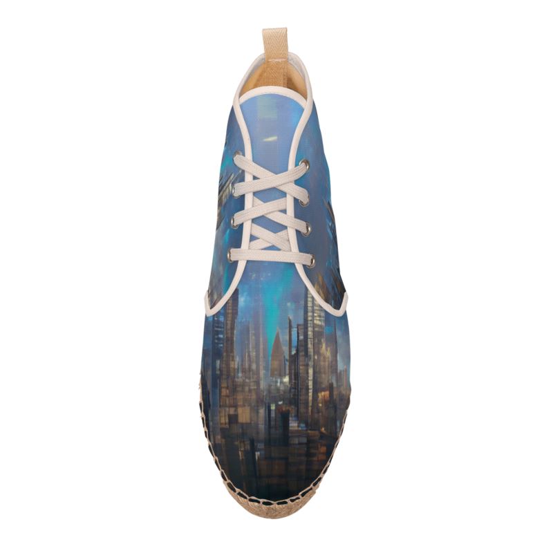 Painting of London - Blue & Black High Top Lace Up Espadrilles