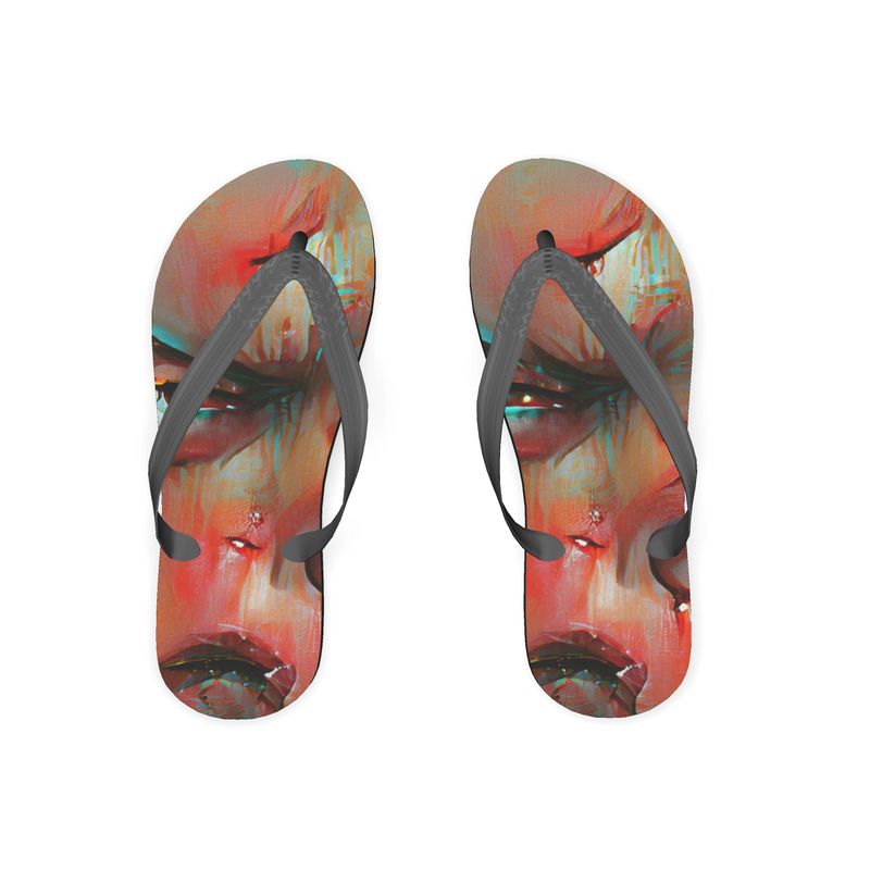 Irritated - Red and Green Unisex Soft Plastic Straps, Covered With Poly-Satin, Sturdy Foam Base Flip Flops