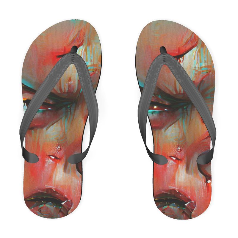 Irritated - Red and Green Unisex Soft Plastic Straps, Covered With Poly-Satin, Sturdy Foam Base Flip Flops