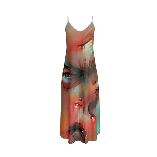 Irritated - Red and Green Tapered Waist, Flared Bottom Slip Dress