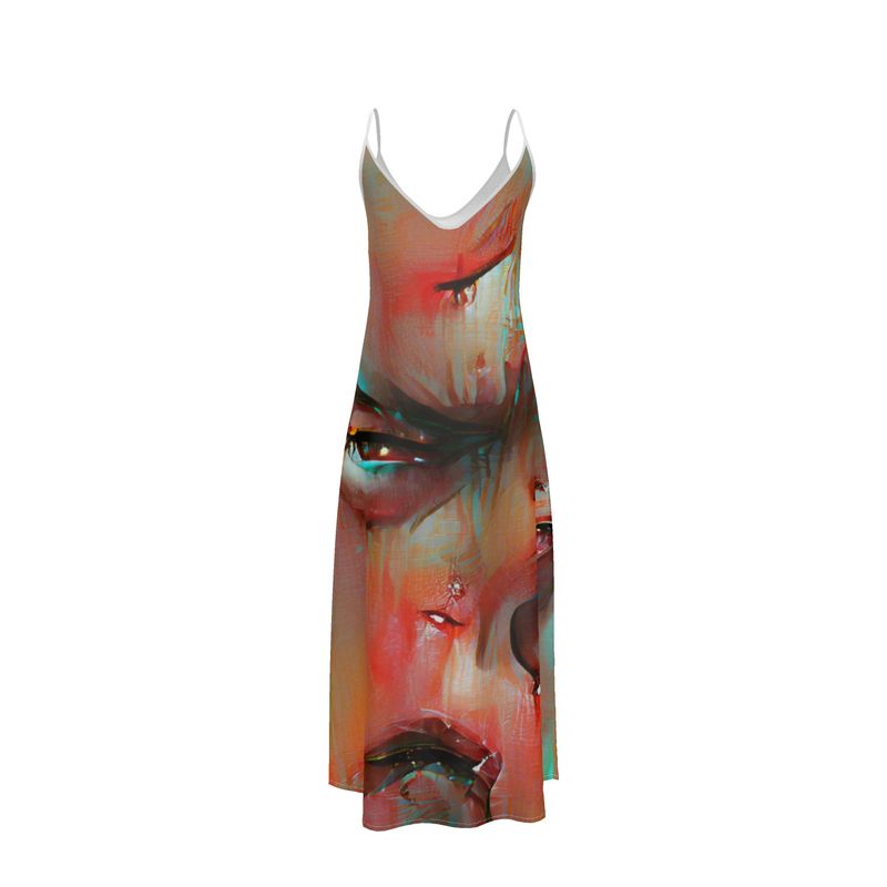 Irritated - Red and Green Tapered Waist, Flared Bottom Slip Dress