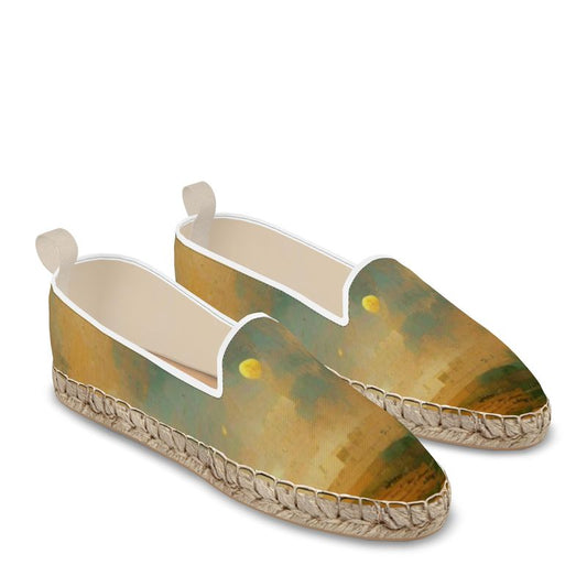 Loopy - Beige Leather, Printed Fabric Or Jute Innersole, Flat Shoe, Rubberised Hard Wearing Sole, Loafer Espadrilles