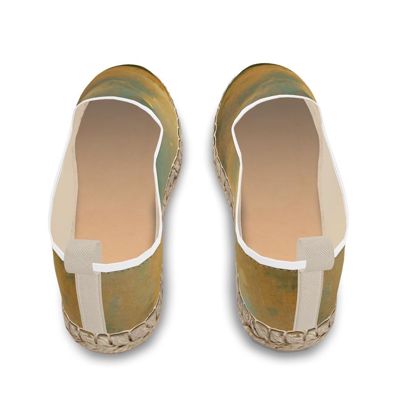 Loopy - Beige Leather, Printed Fabric Or Jute Innersole, Flat Shoe, Rubberised Hard Wearing Sole, Loafer Espadrilles