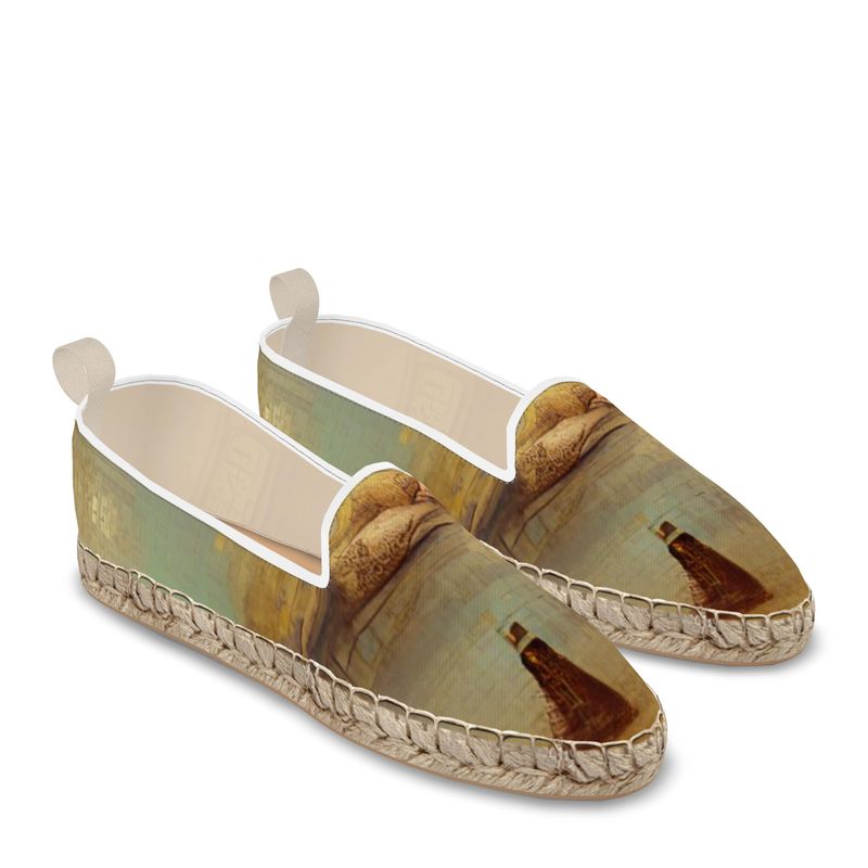 Lust - Beige Leather, Printed Fabric Or Jute Innersole, Flat Shoe, Rubberised Hard Wearing Sole, Loafer Espadrilles