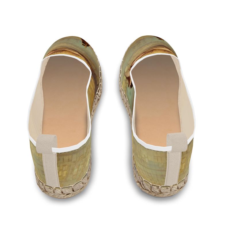 Lust - Beige Leather, Printed Fabric Or Jute Innersole, Flat Shoe, Rubberised Hard Wearing Sole, Loafer Espadrilles