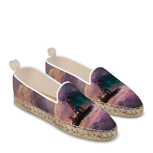 Miserable - Purple & Black Leather, Printed Fabric Or Jute Innersole, Flat Shoe, Rubberised Hard Wearing Sole, Loafer Espadrilles