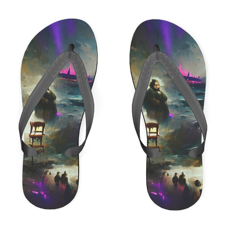 Miserable 10 - Purple & Black Unisex Soft Plastic Straps, Covered With Poly-Satin, Sturdy Foam Base Flip Flops