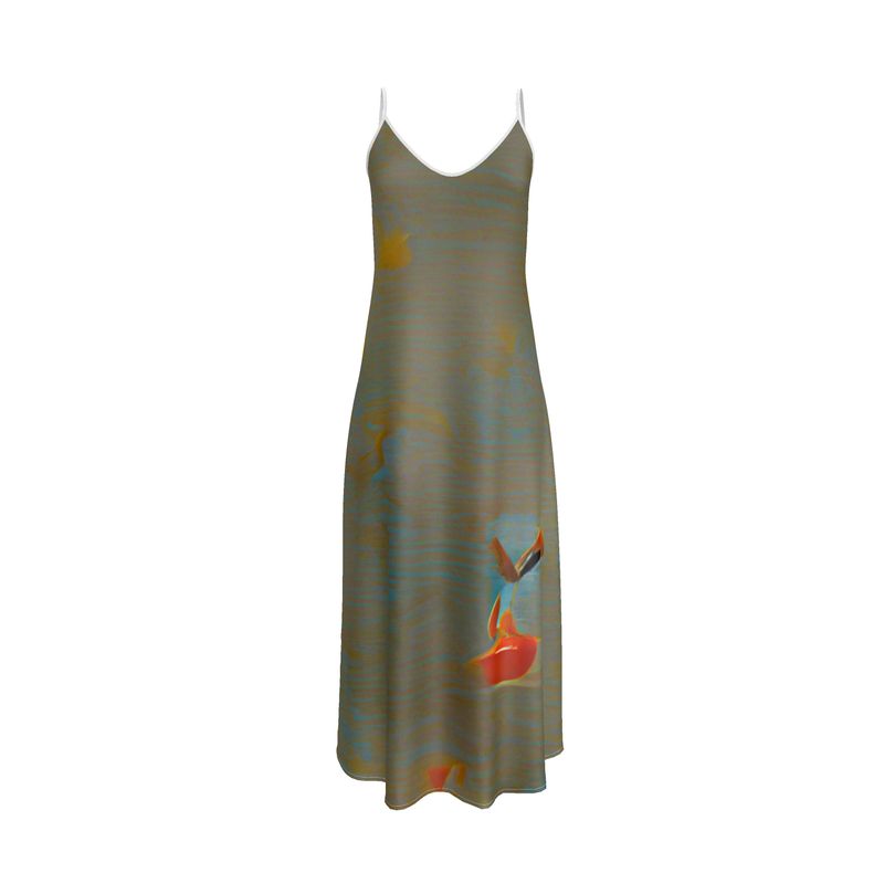 Mixed up - Green Tapered Waist, Flared Bottom Slip Dress