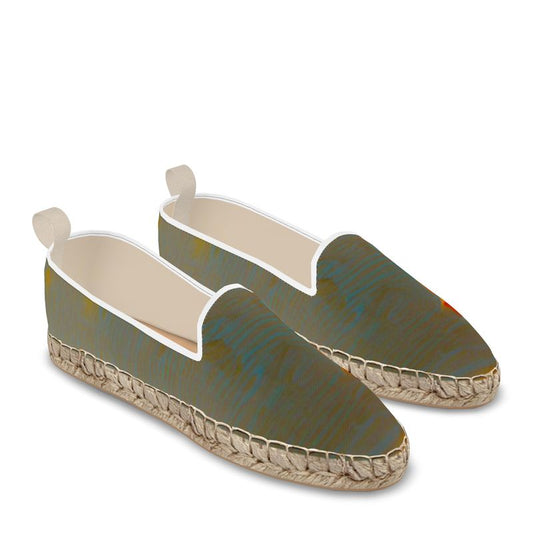 Mixed up - Green Leather, Printed Fabric Or Jute Innersole, Flat Shoe, Rubberised Hard Wearing Sole, Loafer Espadrilles