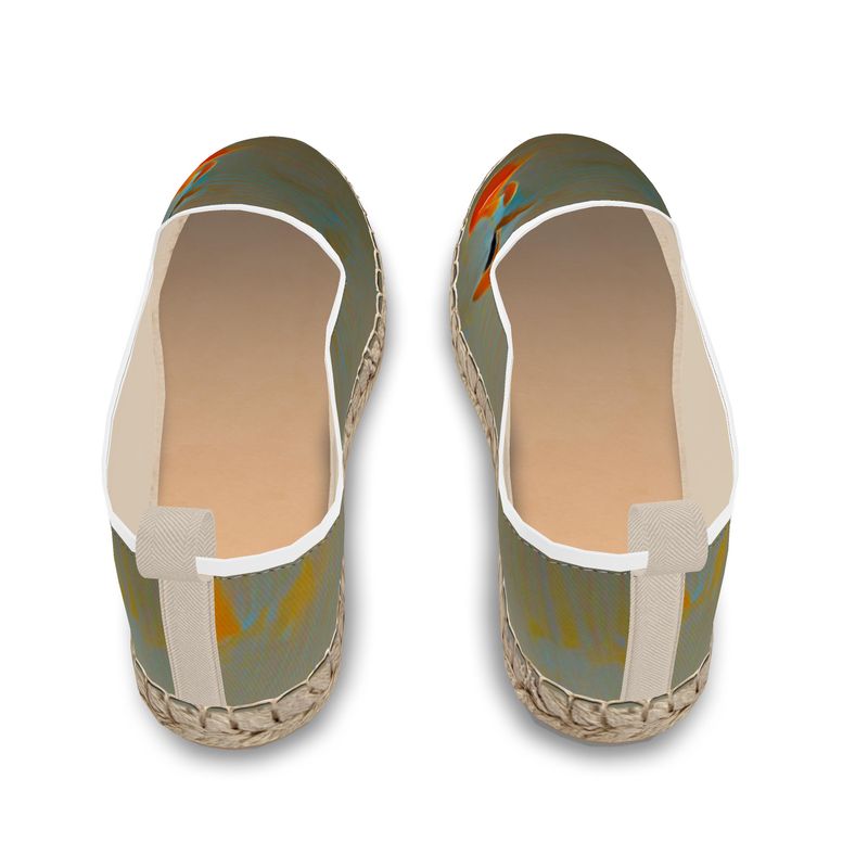 Mixed up - Green Leather, Printed Fabric Or Jute Innersole, Flat Shoe, Rubberised Hard Wearing Sole, Loafer Espadrilles