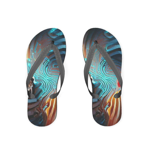 Attraction - Blue Striped Unisex Soft Plastic Straps, Covered With Poly-Satin, Sturdy Foam Base Flip Flops