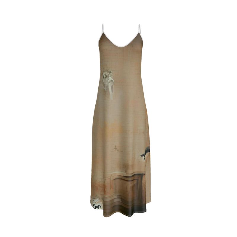 Panicked - Beige Tapered Waist, Flared Bottom Slip Dress