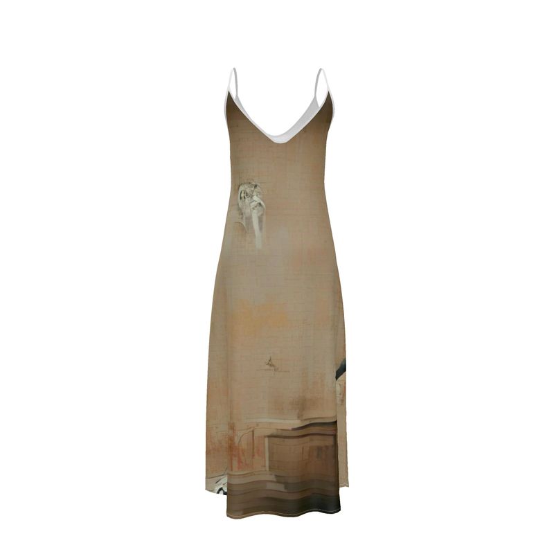 Panicked - Beige Tapered Waist, Flared Bottom Slip Dress