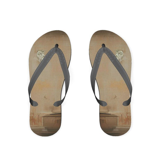 Panicked - Beige Unisex Soft Plastic Straps, Covered With Poly-Satin, Sturdy Foam Base Flip Flops