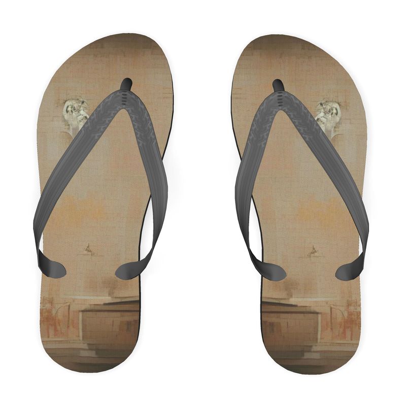 Panicked - Beige Unisex Soft Plastic Straps, Covered With Poly-Satin, Sturdy Foam Base Flip Flops