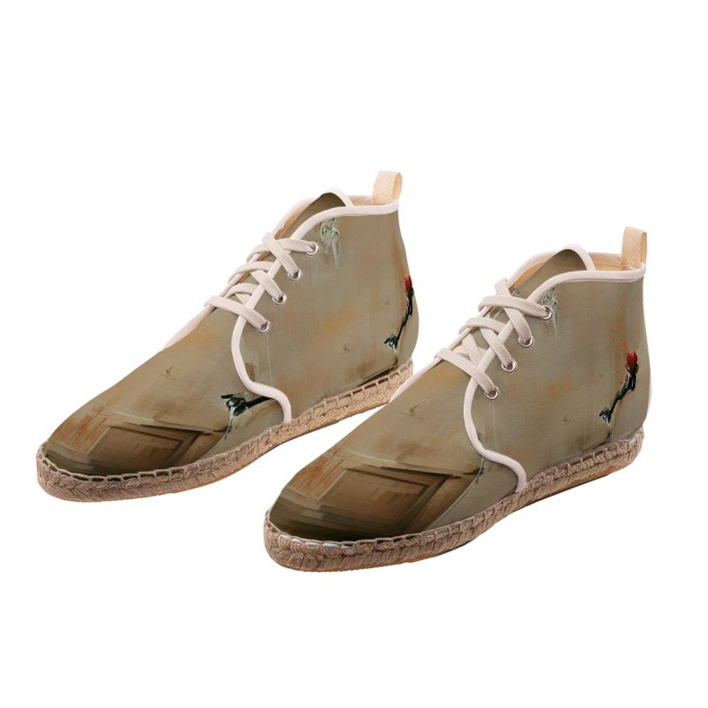 Panicked - Beige High Top Lace Up Espadrilles