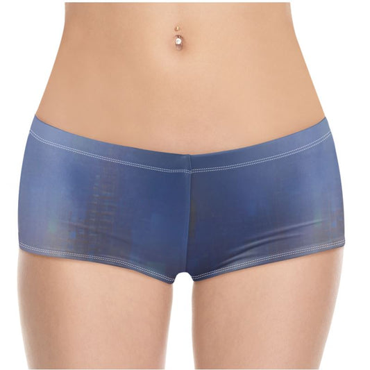 Foggy Painting of London - Dark Blue High Stretch Material, High-Quality Finish Fully Lined Hot Pants