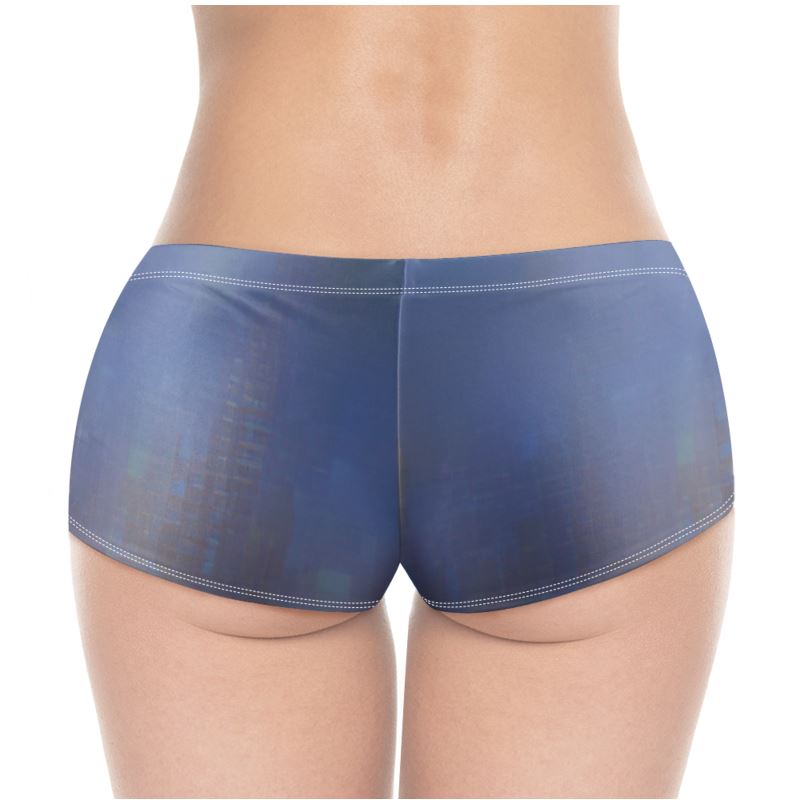 Foggy Painting of London - Dark Blue High Stretch Material, High-Quality Finish Fully Lined Hot Pants