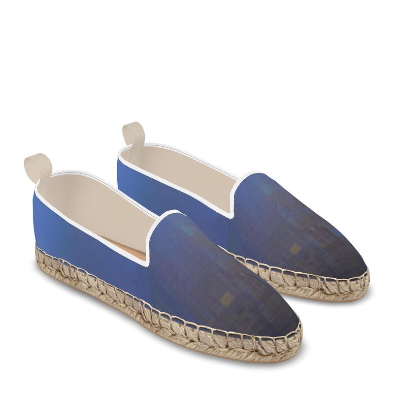 Foggy Painting of London - Dark Blue  Fabric Or Jute Innersole, Flat Shoe, Rubberised Hard Wearing Sole, Loafer Espadrilles