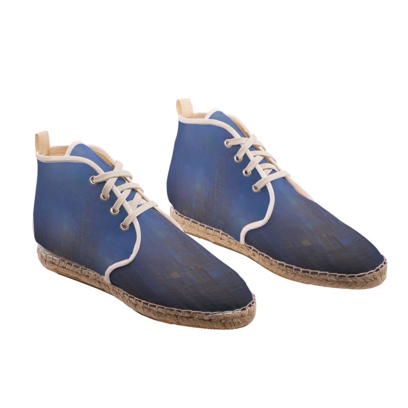 Foggy Painting of London - Dark Blue High Top Lace Up Espadrilles