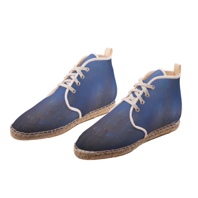 Foggy Painting of London - Dark Blue High Top Lace Up Espadrilles