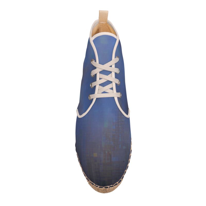 Foggy Painting of London - Dark Blue High Top Lace Up Espadrilles