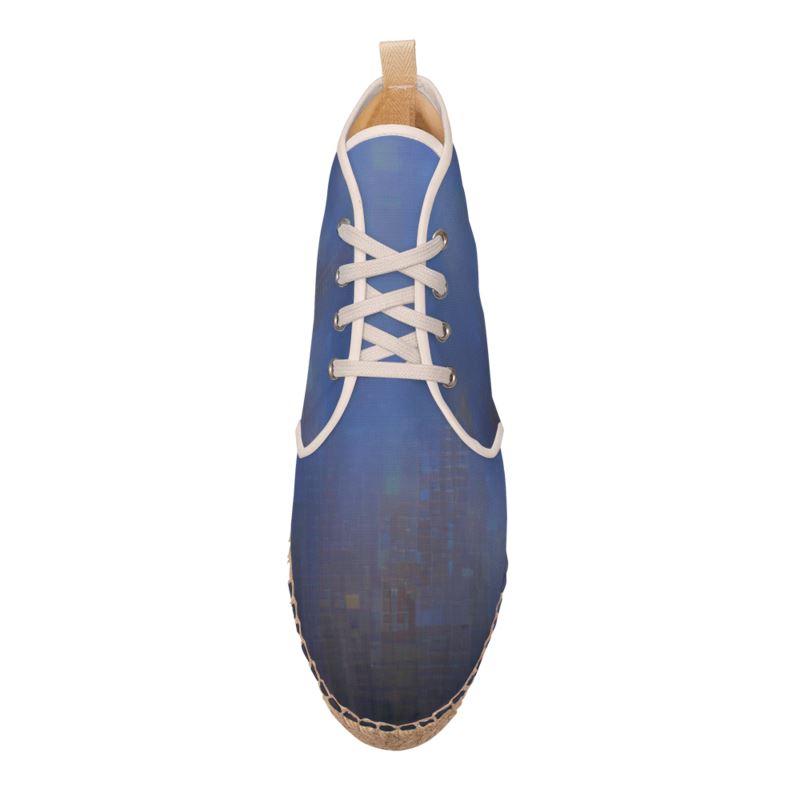 Foggy Painting of London - Dark Blue High Top Lace Up Espadrilles